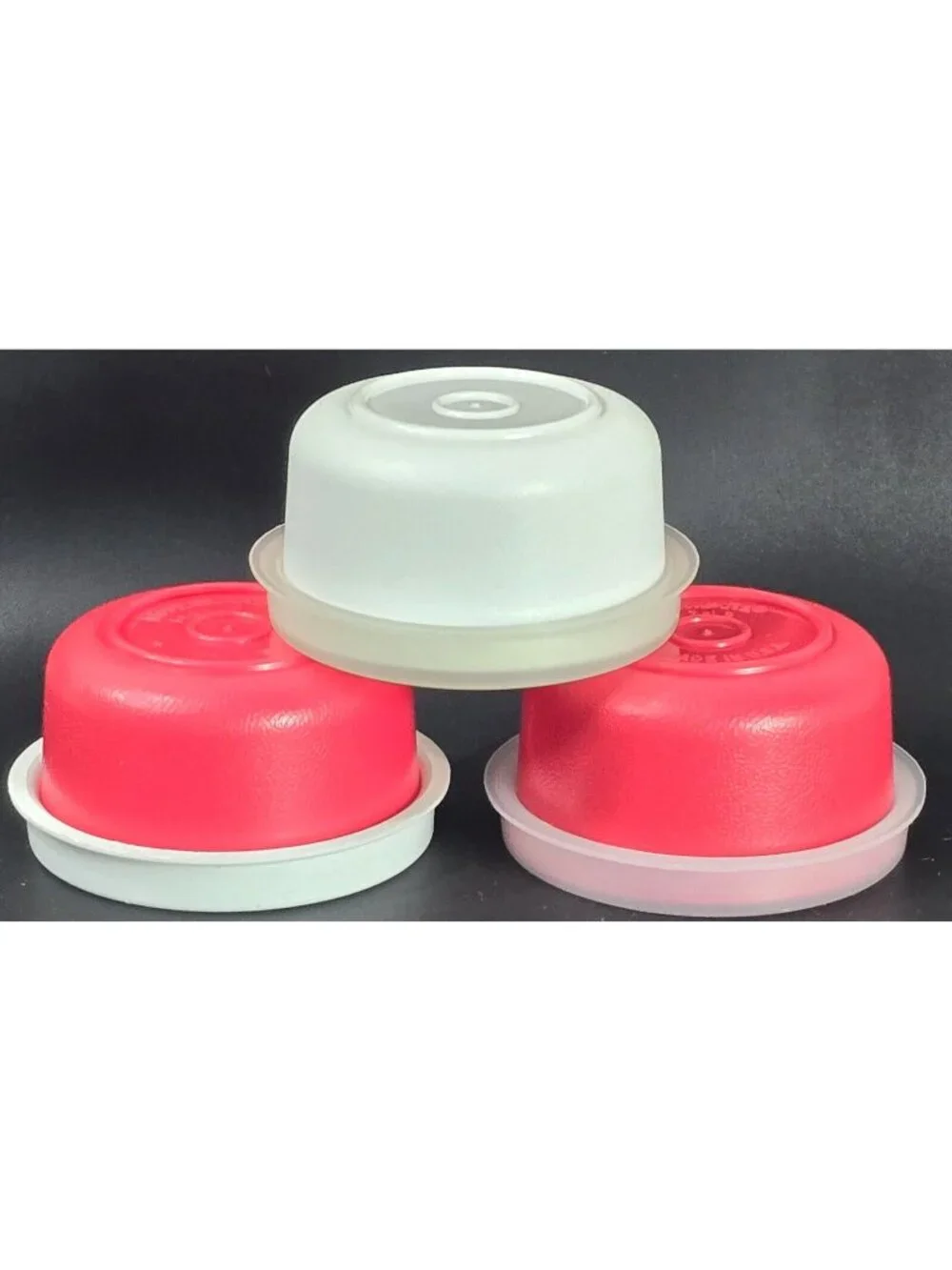 Tupperware Smidgets Red White Set of 3 Clear White Lids 1 Oz. Lunch Purse USA